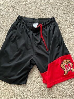 Pro Edge UMD Terps Black and Red Athletic Shorts with Red Drawstring